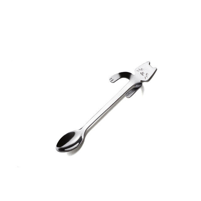 Cuchara de Acero Inoxidable con Diseño de Gato para Postres