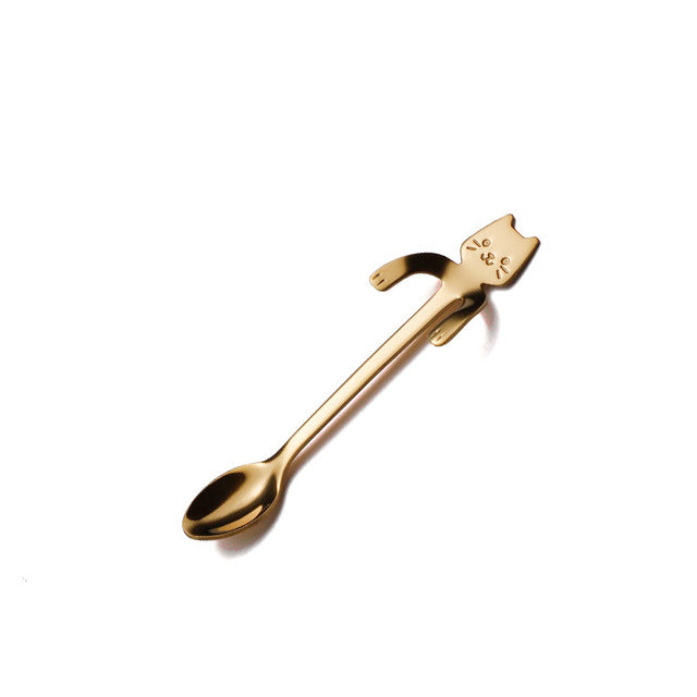 Cuchara  de Acero Inoxidable con Diseño de Gato para Postres
