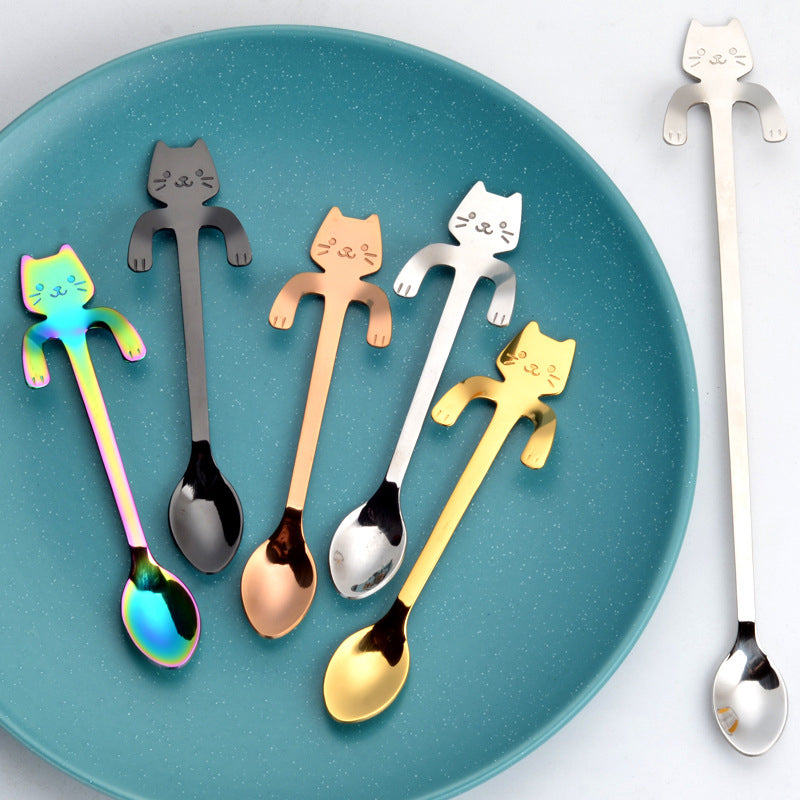 Cuchara  de Acero Inoxidable con Diseño de Gato para Postres