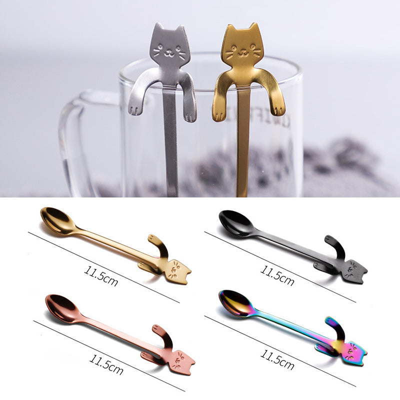 Cuchara  de Acero Inoxidable con Diseño de Gato para Postres