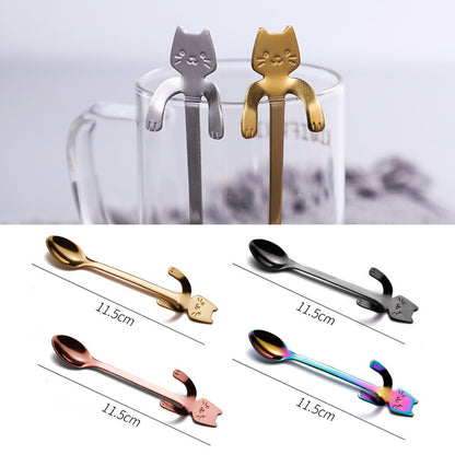 Cuchara  de Acero Inoxidable con Diseño de Gato para Postres
